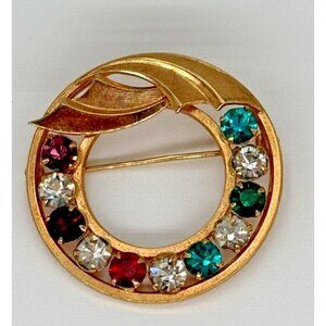 Vintage Brooch signed CATAMORE 1/20 12k GF Yellow Gold Filled Crystals Prong